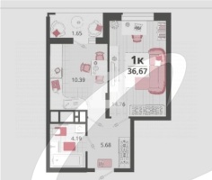 1-комнатная квартира (36.67 кв.м.)
