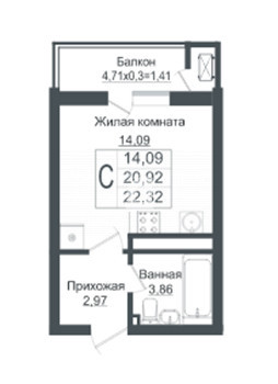 Студия (22.3 кв.м.)
