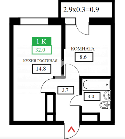 1-комнатная квартира (32 кв.м.)