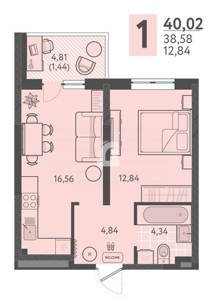 1-комнатная квартира (40.2 кв.м.)