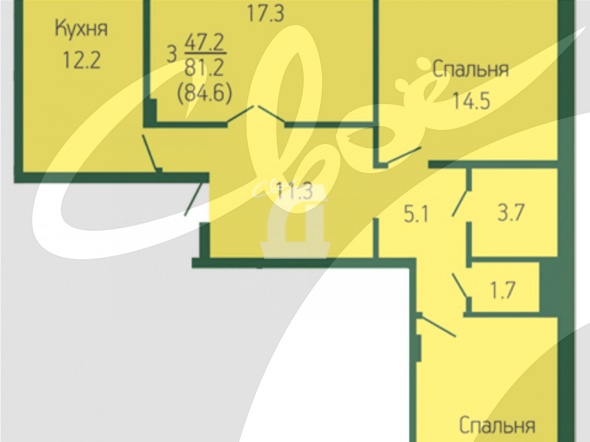 3-комнатная квартира (84.6 кв.м.)