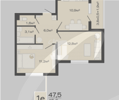 2-комнатная квартира (47.5 кв.м.)