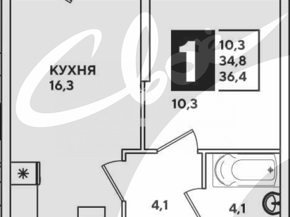 1-комнатная квартира (35.7 кв.м.)