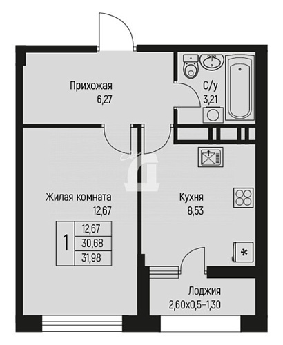 1-комнатная квартира (32 кв.м.)