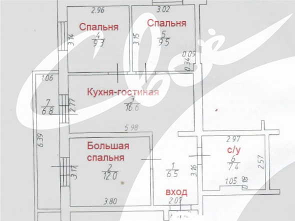 3-комнатная квартира (61.3 кв.м.)