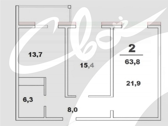 2-комнатная квартира (63.8 кв.м.)