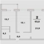 2-комнатная квартира (63.8 кв.м.)