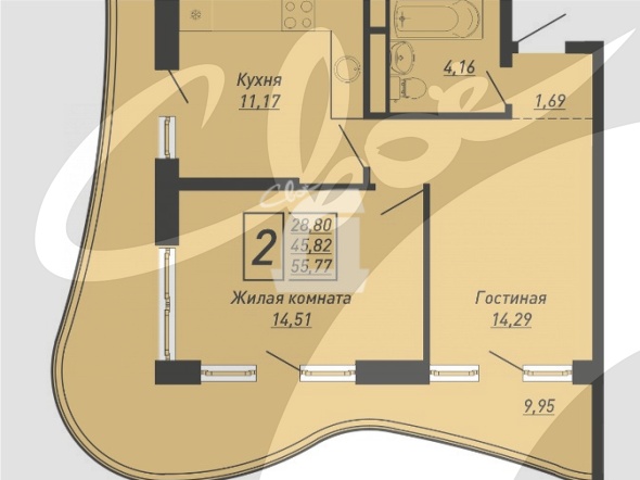 2-комнатная квартира (55.8 кв.м.)