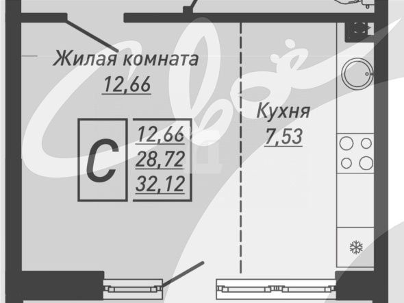 1-комнатная квартира (33.21 кв.м.)