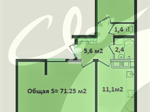 2-комнатная квартира (71.25 кв.м.)