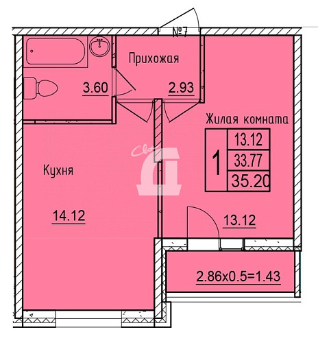 1-комнатная квартира (35.2 кв.м.)