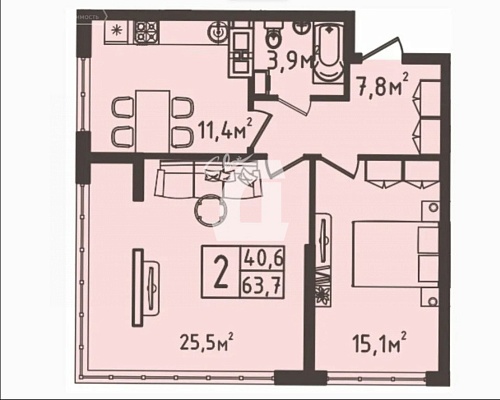 2-комнатная квартира (64 кв.м.)