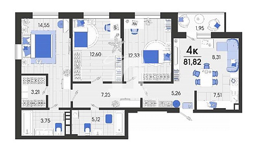 3-комнатная квартира (81.8 кв.м.)