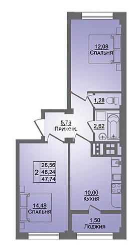 2-комнатная квартира (48 кв.м.)