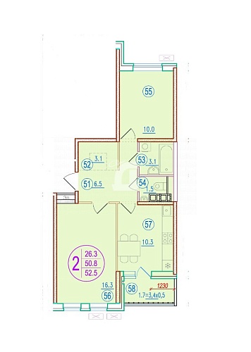 2-комнатная квартира (52.5 кв.м.)