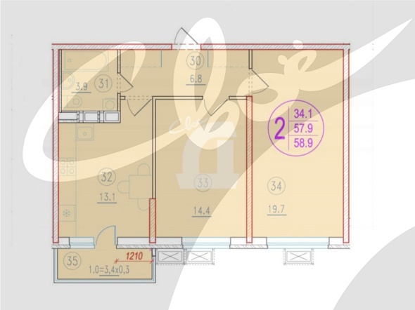 2-комнатная квартира (60 кв.м.)