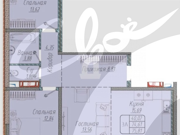 3-комнатная квартира (76 кв.м.)