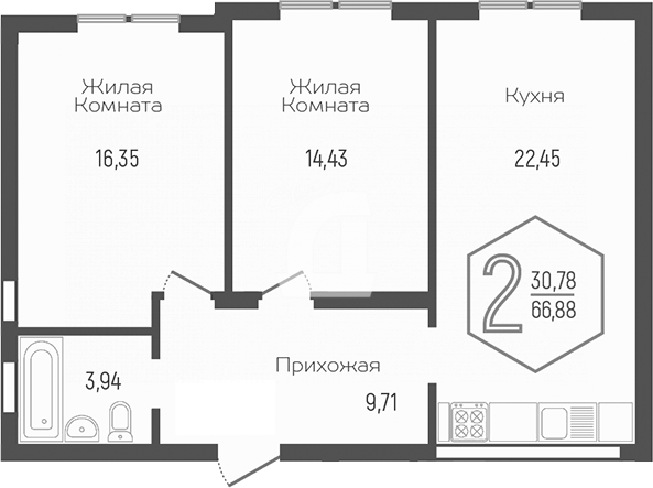 2-комнатная квартира (67 кв.м.)