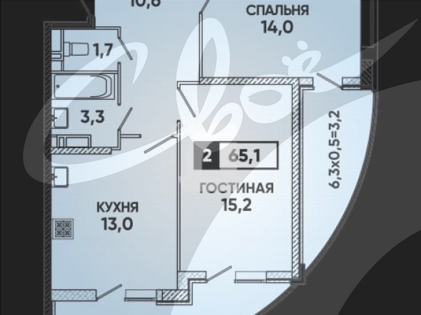 2-комнатная квартира (65.1 кв.м.)