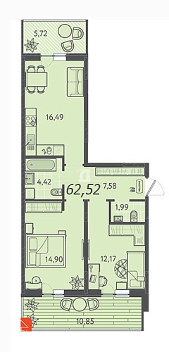 2-комнатная квартира (62.5 кв.м.)
