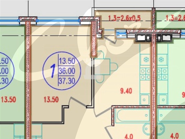 1-комнатная квартира (38 кв.м.)