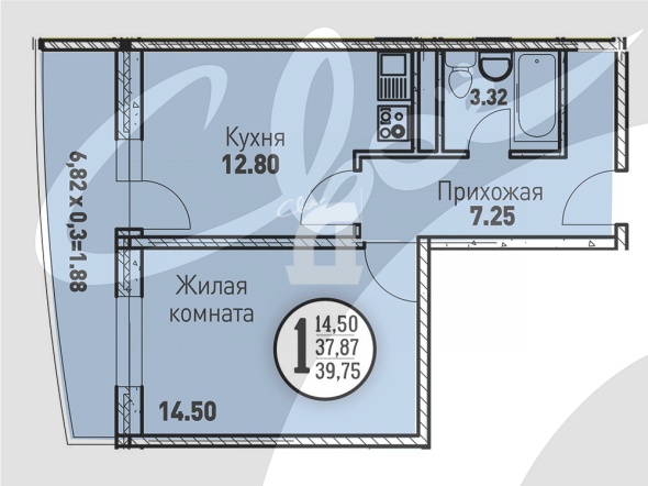 1-комнатная квартира (46 кв.м.)