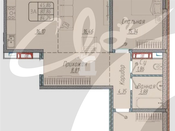 3-комнатная квартира (84 кв.м.)