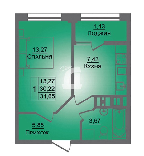 1-комнатная квартира (32 кв.м.)