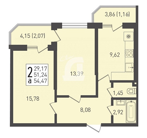 2-комнатная квартира (55 кв.м.)