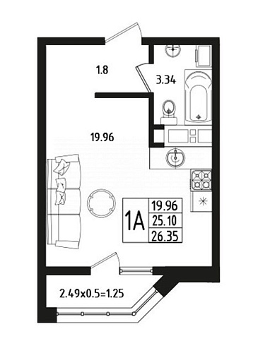 Студия (26.4 кв.м.)