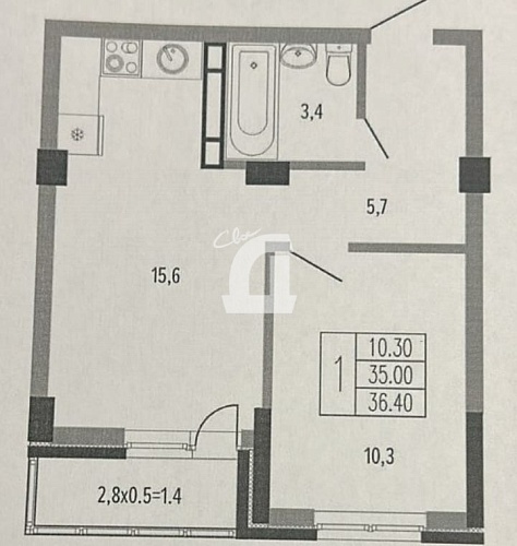 1-комнатная квартира (35 кв.м.)