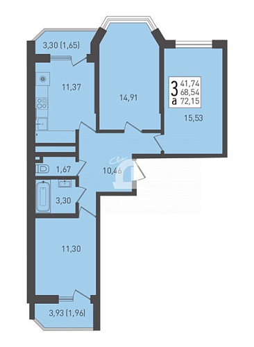 3-комнатная квартира (72.2 кв.м.)