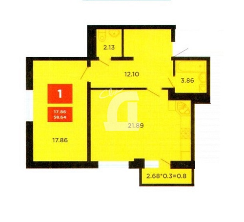 2-комнатная квартира (58.64 кв.м.)