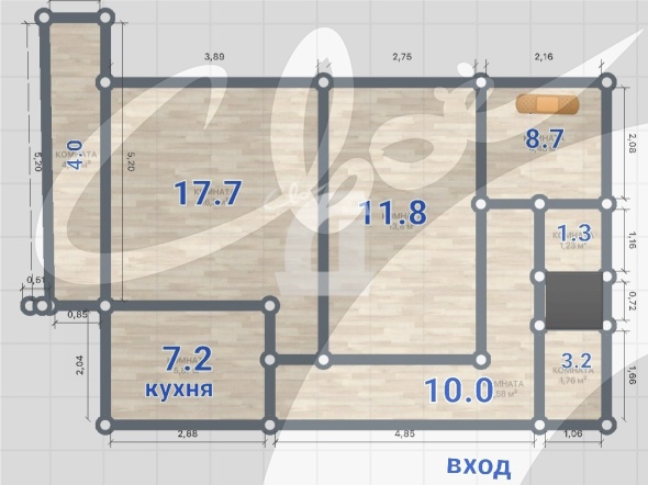 3-комнатная квартира (63.8 кв.м.)