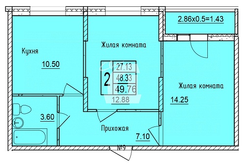 2-комнатная квартира (50 кв.м.)