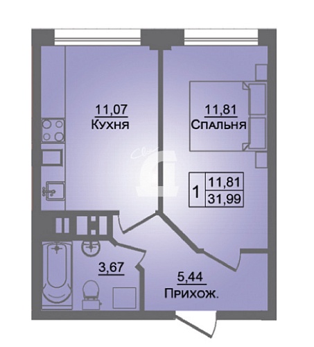 1-комнатная квартира (32 кв.м.)