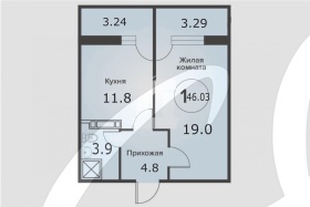 1-комнатная квартира (46.03 кв.м.)