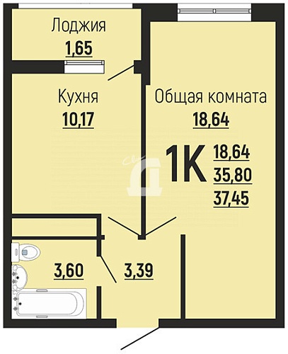 1-комнатная квартира (38 кв.м.)