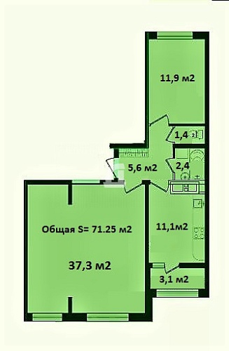 2-комнатная квартира (71.25 кв.м.)