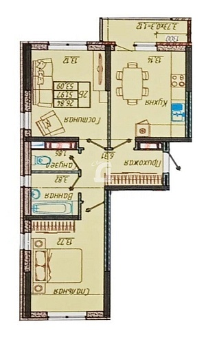 2-комнатная квартира (53 кв.м.)
