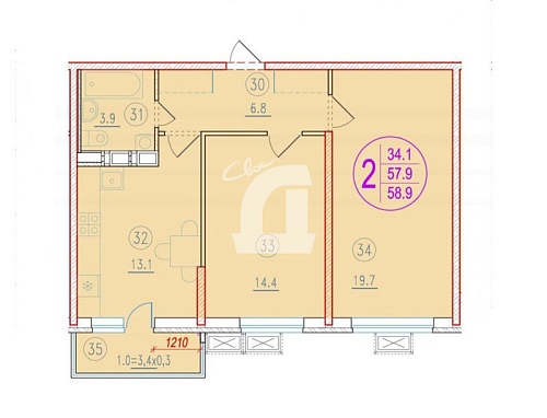 2-комнатная квартира (60 кв.м.)