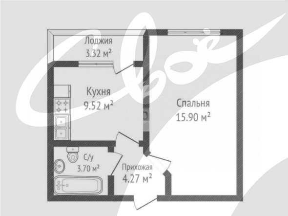 1-комнатная квартира (36.3 кв.м.)