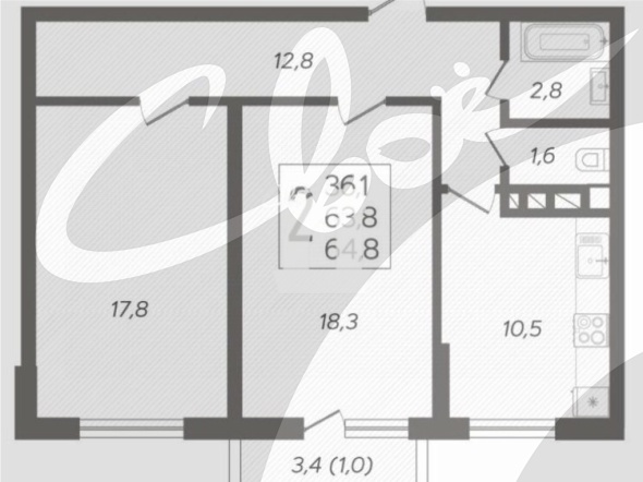 2-комнатная квартира (64.8 кв.м.)
