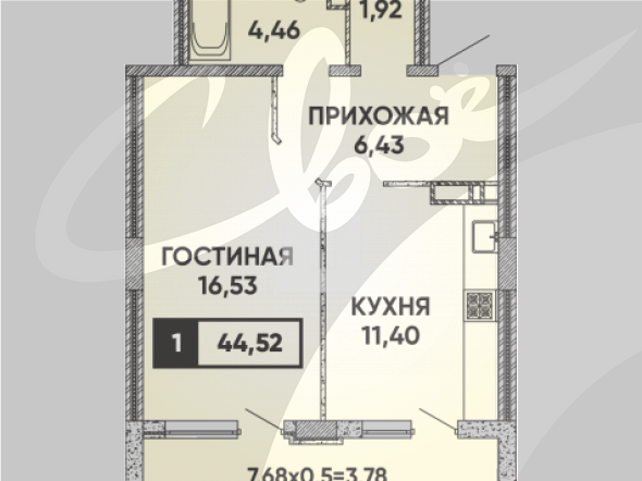 1-комнатная квартира (50.5 кв.м.)