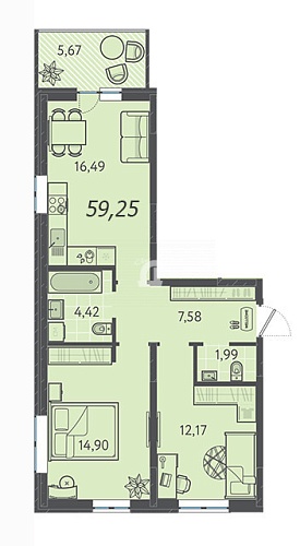 2-комнатная квартира (60 кв.м.)