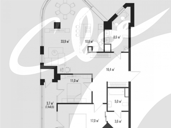 3-комнатная квартира (108.4 кв.м.)