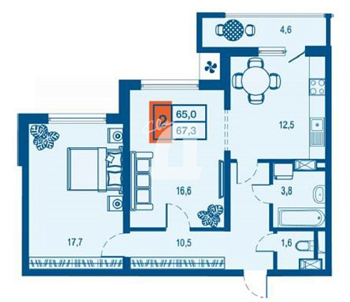2-комнатная квартира (67.3 кв.м.)