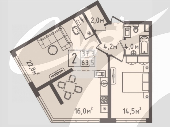 2-комнатная квартира (65.8 кв.м.)