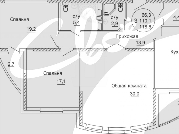 3-комнатная квартира (118.7 кв.м.)