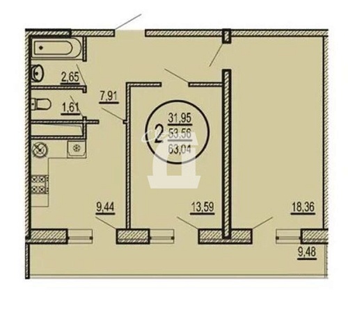 2-комнатная квартира (63.04 кв.м.)